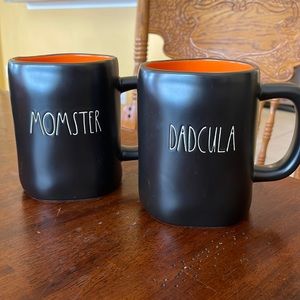Matte black and orange momster / dadcula Rae Dunn mugs set